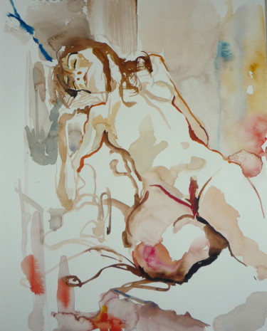 Peinture intitulée "jeune fille assoupie" par Émile Thibaut, Œuvre d'art originale, Aquarelle
