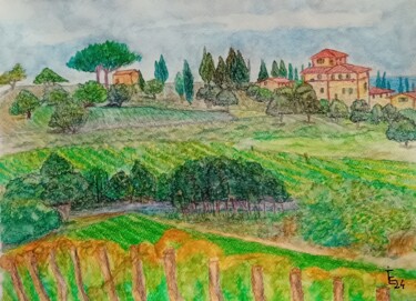 Painting titled "Paysage toscan" by Emilia Iftime (Mili), Original Artwork, Watercolor