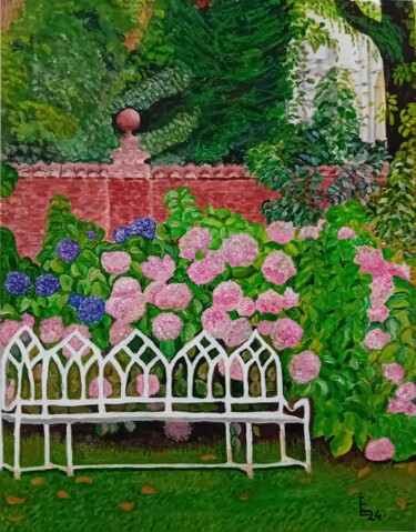 Peinture intitulée "Les hortensias du j…" par Emilia Iftime, Œuvre d'art originale, Acrylique