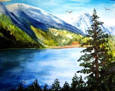 Painting titled "Karpaty Mountains" by Emilia, Original Artwork, Watercolor