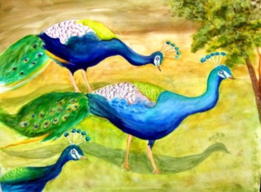 Painting titled "Peacocks" by Emilia, Original Artwork, Oil