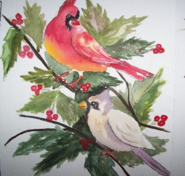 Painting titled "courting cardinals" by Emilia, Original Artwork