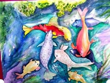 Painting titled "Fish in a pond" by Emilia, Original Artwork