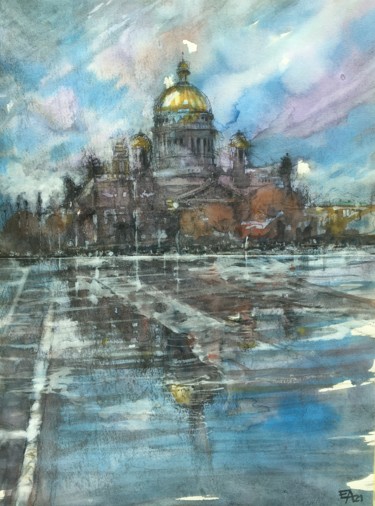 Painting titled "Verglas à St. Peter…" by Emilian Alexianu, Original Artwork, Watercolor