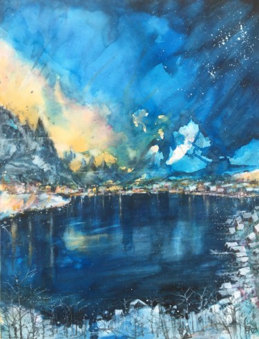 Pintura intitulada "Les couleurs de l'h…" por Emilian Alexianu, Obras de arte originais, Aquarela