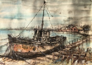Painting titled "Pointe Courte 2" by Emilian Alexianu, Original Artwork, Watercolor