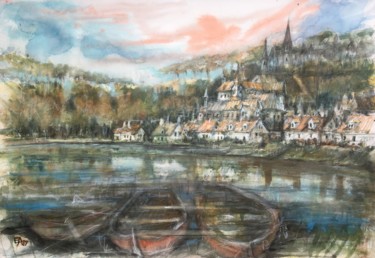 Painting titled "Le lac de Pierrefon…" by Emilian Alexianu, Original Artwork, Watercolor