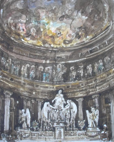 Pittura intitolato "La maison de Dieu" da Emilian Alexianu, Opera d'arte originale, Acquarello