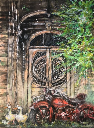 Painting titled "Ici le temps s'arrê…" by Emilian Alexianu, Original Artwork, Watercolor