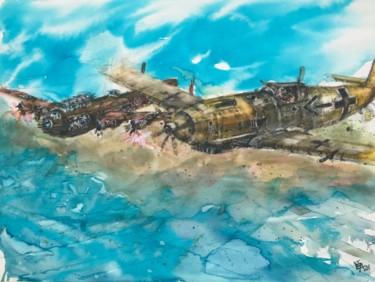 Malerei mit dem Titel "Le Messerschmitt ép…" von Emilian Alexianu, Original-Kunstwerk, Aquarell