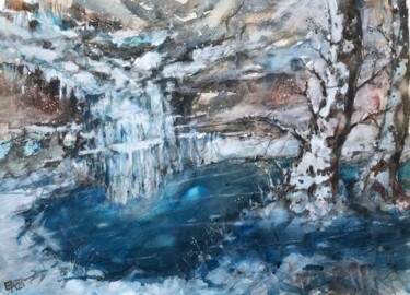 Peinture intitulée "La cascade gelée" par Emilian Alexianu, Œuvre d'art originale, Aquarelle