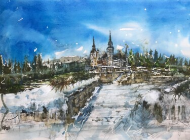 Painting titled "L'hiver tombe sur l…" by Emilian Alexianu, Original Artwork, Watercolor