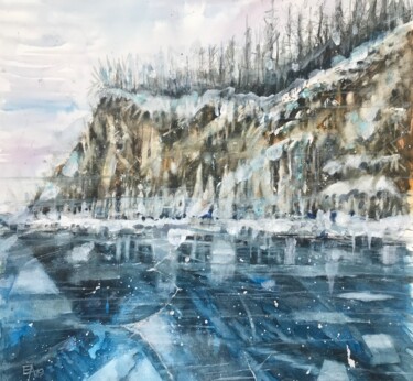 Schilderij getiteld "Glace lacustre dans…" door Emilian Alexianu, Origineel Kunstwerk, Aquarel