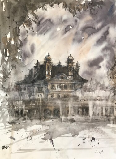 Schilderij getiteld "Grandeur et décaden…" door Emilian Alexianu, Origineel Kunstwerk, Aquarel