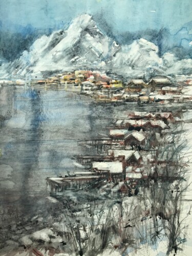 Malerei mit dem Titel "Les îles du Nord" von Emilian Alexianu, Original-Kunstwerk, Aquarell
