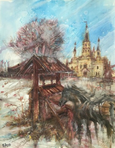 Pintura titulada "La fontaine perdue" por Emilian Alexianu, Obra de arte original, Acuarela