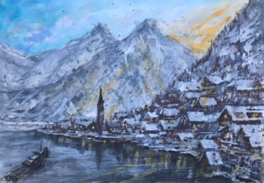 Pittura intitolato "Un soir d'hiver aut…" da Emilian Alexianu, Opera d'arte originale, Acquarello