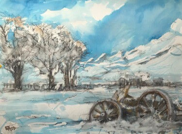 Pintura intitulada "Désolation hivernale" por Emilian Alexianu, Obras de arte originais, Aquarela