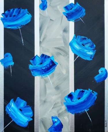 Painting titled "Blue Flowers" by Émilie Converset, Original Artwork, Acrylic