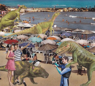 Collagen mit dem Titel "Dinosaurs invasion" von Emilie Desault, Original-Kunstwerk, Collagen