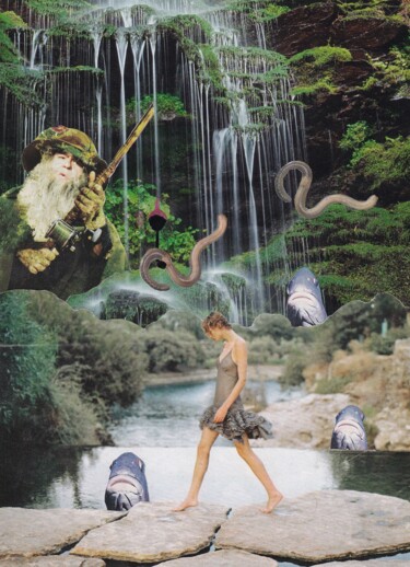Collages intitulée "Fishing" par Emilie Desault, Œuvre d'art originale, Collages