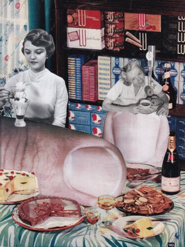 Colagens intitulada "Manger sur le pouce" por Emilie Desault, Obras de arte originais, Colagens