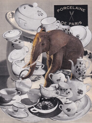 Collages titled "Un éléphant dans un…" by Emilie Desault, Original Artwork, Collages