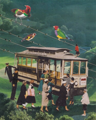 Collages titled "Tram station" by Emilie Desault, Original Artwork, Collages