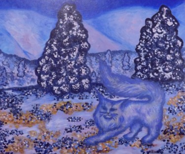 Peinture intitulée "Félin des neiges, p…" par Emilie Jacquette, Œuvre d'art originale