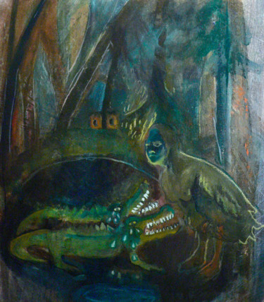 Peinture intitulée "les crocodiles" par Emilie Lagarde, Œuvre d'art originale