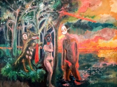 Painting titled "Humains déguisés" by Emilie Lagarde, Original Artwork, Tempera