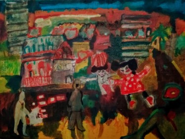 Painting titled "Jour de fête" by Emilie Lagarde, Original Artwork, Tempera