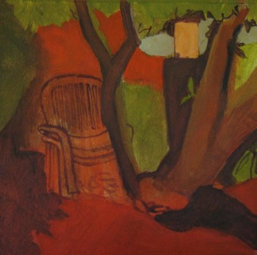 Peinture intitulée "chaise-arbre-rouge1…" par Emilie Lagarde, Œuvre d'art originale