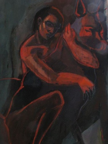 Peinture intitulée "femmeauchienredim.j…" par Emilie Lagarde, Œuvre d'art originale