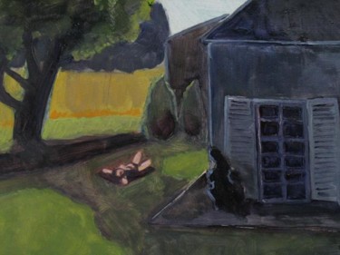 Painting titled "derria_re-la-maison…" by Emilie Lagarde, Original Artwork