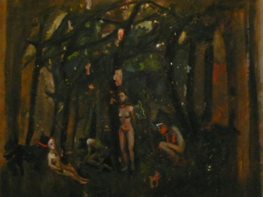 Peinture intitulée "accroupis, le regar…" par Emilie Lagarde, Œuvre d'art originale