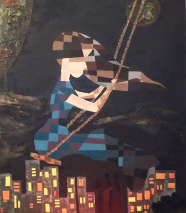 Peinture intitulée "La femme à la balan…" par Emilie Malleret, Œuvre d'art originale, Acrylique