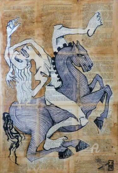 Schilderij getiteld "Cavalière" door Emilie Mota-Maldonado, Origineel Kunstwerk, Inkt