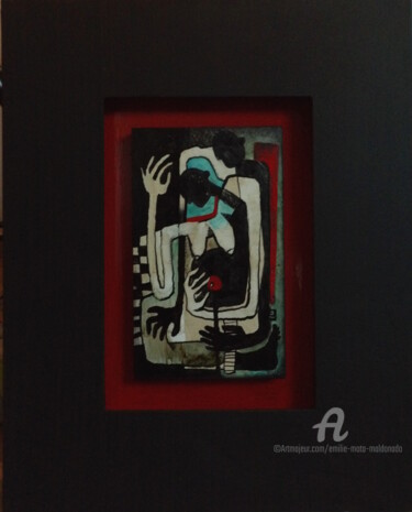 Malerei mit dem Titel "L'Attente." von Emilie Mota-Maldonado, Original-Kunstwerk, Tinte Auf Holzplatte montiert