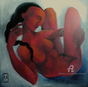 Schilderij getiteld "Femme à la peau rou…" door Emilie Mota-Maldonado, Origineel Kunstwerk, Acryl Gemonteerd op Frame voor h…