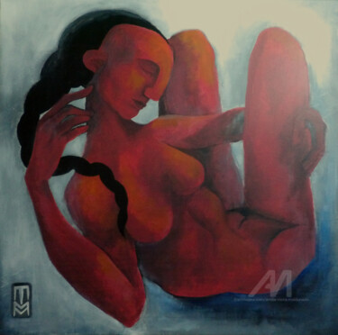 Painting titled "Femme à la peau rou…" by Emilie Mota-Maldonado, Original Artwork, Acrylic Mounted on Wood Stretcher frame