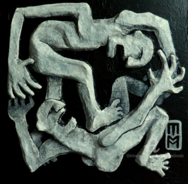 Γλυπτική με τίτλο "Lutte n°1" από Emilie Mota-Maldonado, Αυθεντικά έργα τέχνης, Εγγράφου mache Τοποθετήθηκε στο Ξύλινο πάνελ