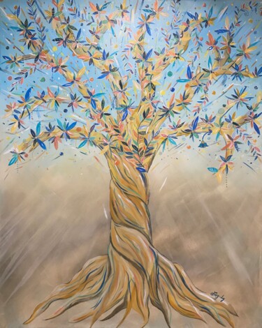 Painting titled "Arbre de vie hivern…" by Emilie Neuillie (Emy-Ly-Art), Original Artwork, Acrylic Mounted on Wood Stretcher…