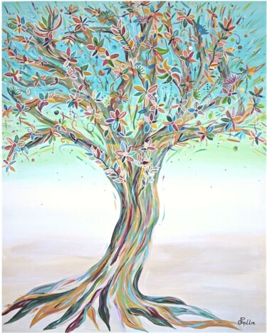 Painting titled "Arbre de vie printa…" by Emilie Neuillie (Emy-Ly-Art), Original Artwork, Acrylic Mounted on Wood Stretcher…