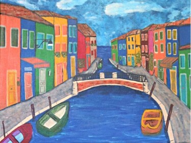 Painting titled "Burano" by Emilie Neuillie (Emy-Ly-Art), Original Artwork, Acrylic Mounted on Wood Stretcher frame