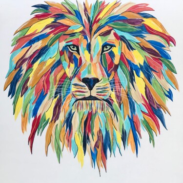 Pittura intitolato "Lion arc-en-ciel" da Emilie Neuillie (Emy-Ly-Art), Opera d'arte originale, Acrilico Montato su Telaio pe…