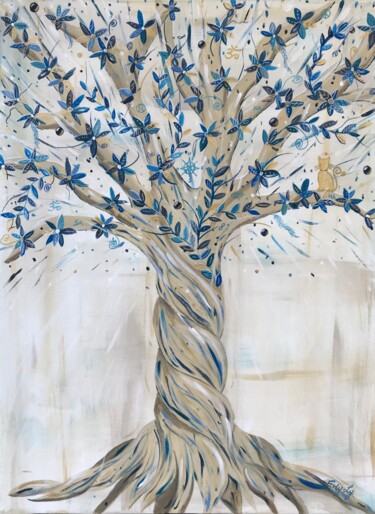 Peinture intitulée "Arbre de vie bleu" par Emilie Neuillie (Emy-Ly-Art), Œuvre d'art originale, Acrylique Monté sur Châssis…