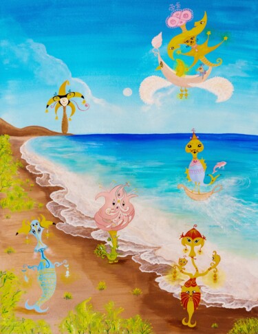Pintura intitulada "Sur l'île de Polysé…" por Émilie Pauly, Obras de arte originais, Guache
