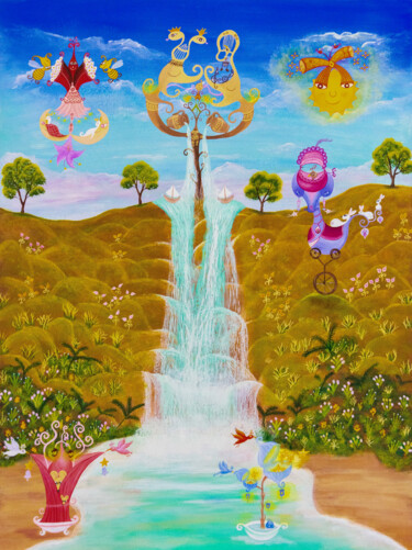 Peinture intitulée "L'arbre de vie / Th…" par Émilie Pauly, Œuvre d'art originale, Gouache