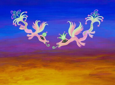 Pittura intitolato "Dragons au soleil c…" da Émilie Pauly, Opera d'arte originale, Gouache